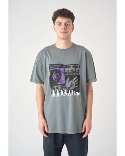 CLEPTOMANICX T-Shirt Evolution mit großem Frontprint - Grau