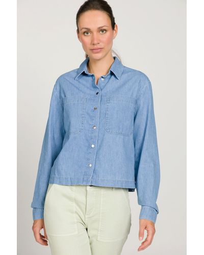 Gina Laura Kurzjacke Jeansjacke Boxy Fit Hemdkragen Rücken Falte - Blau