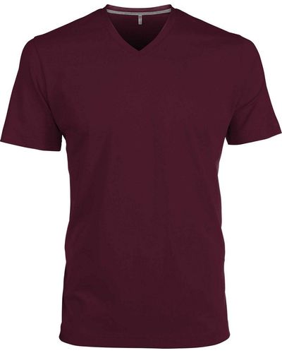 Kariban T-Shirt Kurzarm -Neck V-Ausschnitt Basic Kurzarmshirt - Rot