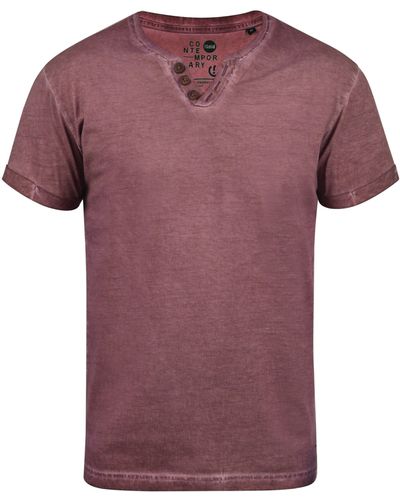 Solid Rundhalsshirt SDTino Kurzarmshirt mit Knopfleiste - Pink