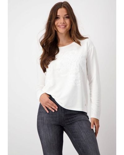 Monari Rundhalsshirt mit glänzendem Frontprint - Weiß