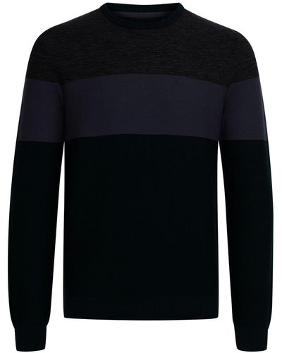 Blend Gestreifter Strickpullover Knitted Langarm Sweater aus Baumwolle 4474 in Navy - Schwarz
