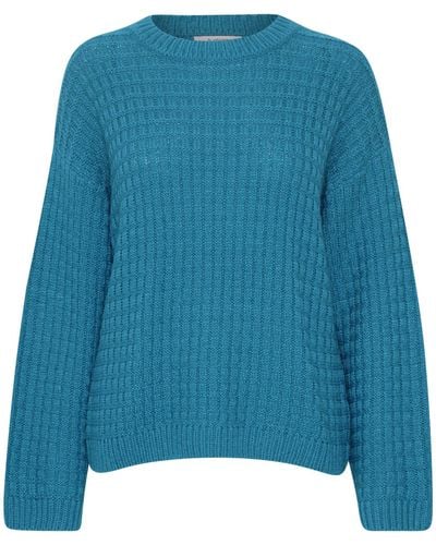 B.Young Strickpullover Grobstrick Pullover Sweater mit Abgesetzten Schultern 6664 in Blau