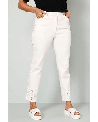 MIAMODA Funktionshose 7/8-Jeans Slim Fit Saum Lochstickerei 5-Pocket - Weiß