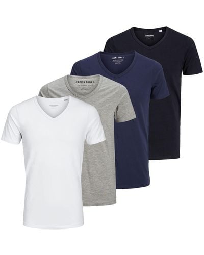 Jack & Jones T-Shirt BASIC für jeden Tag schlichten Design im 4er Pack - Blau
