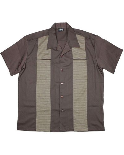 steady clothing Kurzarmhemd Houndstooth Braun Retro Vintage Bowling Shirt - Grau