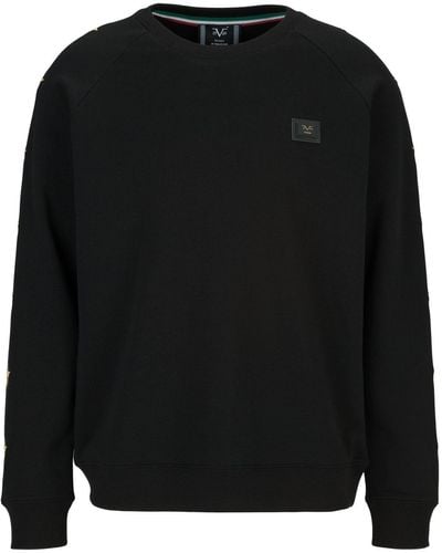 19V69 Italia by Versace Sweatshirt SAGE Rundhalspullover mit Sternen-Stickereien auf den Ärmeln - Schwarz