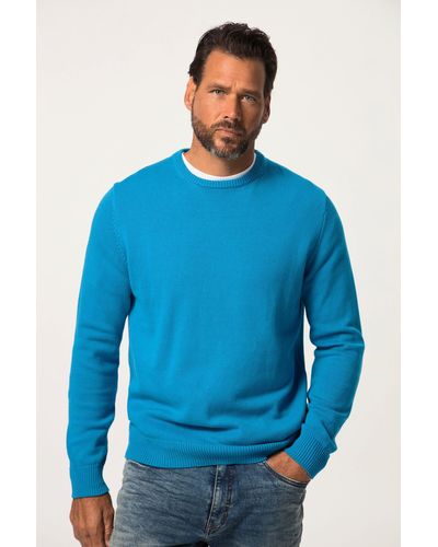 JP1880 Rundhalspullover Pullover runder Ausschnitt -Stick Baumwolle - Blau