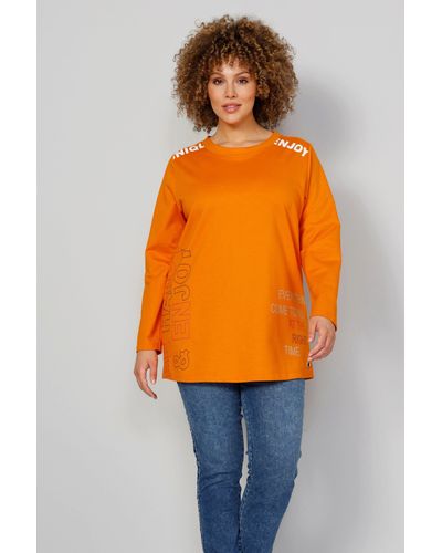 MIAMODA Sweatshirt Schriftdruck Rundhals Langarm - Orange