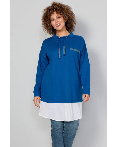 MIAMODA Sweatshirt Lagenlook Stehkragen Langarm - Blau