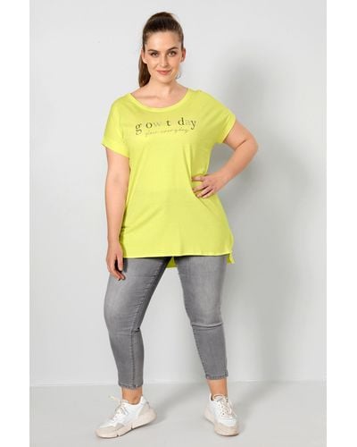 Janet & Joyce Rundhalsshirt T-Shirt oversized Schriftzug Halbarm - Gelb