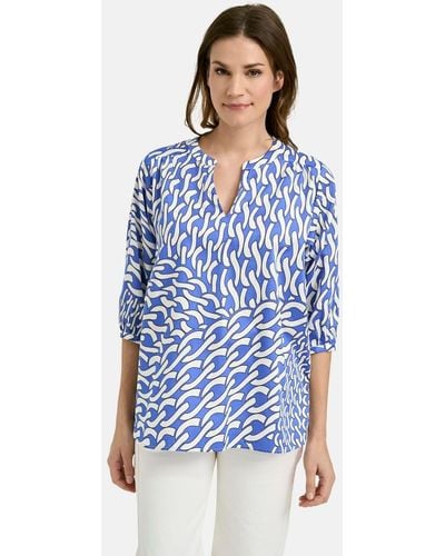 Milano Italy Blusenshirt BLOUSE WITH GATHERING AND STAND UP - Blau