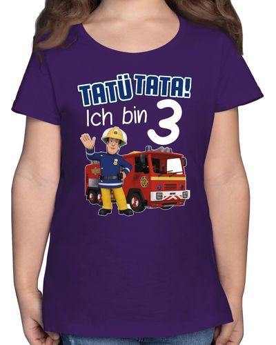 Shirtracer T-Shirt Tatü Tata! Ich bin 3 Feuerwehrmann Sam Mädchen - Lila