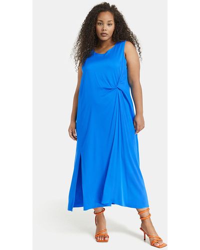 Samoon Minikleid Langes Kleid mit seitlicher Raffung - Blau