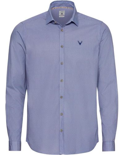 Pure Trachtenhemd Langarm-Hemd mit Allover-Druck - Blau