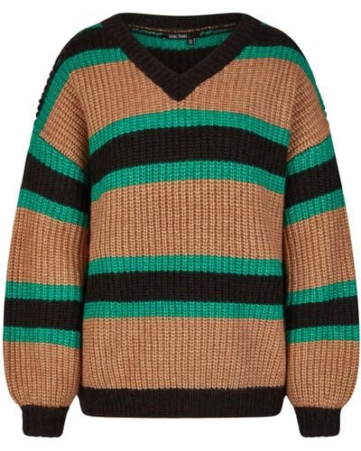 MARC AUREL Kapuzenpullover V-Ausschnitt-Pullover im Streifenlook - Grün