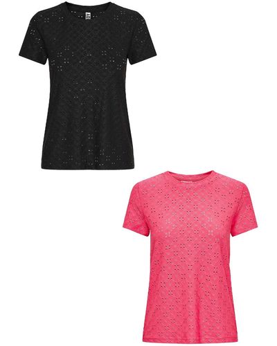 Jacqueline De Yong 2er-Set Kurzarm Rundhals T-Shirt (2-tlg) 7157 in Schwarz-Pink