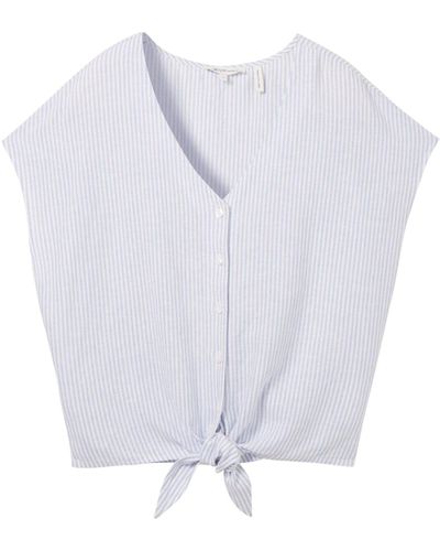 Tom Tailor Langarmbluse linen mix shirt with knot - Weiß
