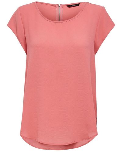 ONLY Blusenshirt Einfarbige Kurzarm Bluse T-Shirt Oberteil ONLVIC (1-tlg) 4043 in Rosa - Pink