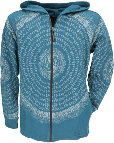 Guru-Shop Strickjacke Goa , Sweatshirt Jacke mit Mandala - Blau