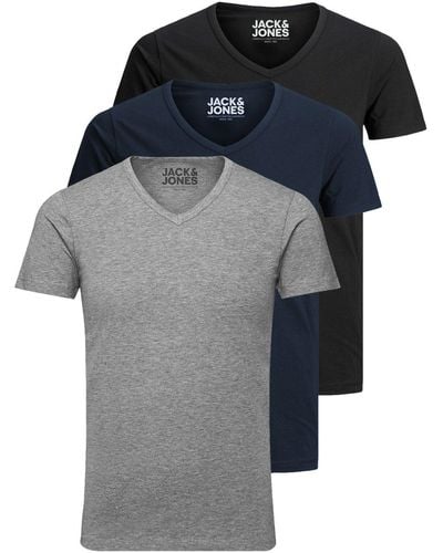 Jack & Jones T-Shirt Basic V-Neck (3-tlg., 3er Pack) etwas länger geschnitten, nicht zu kurz - Blau