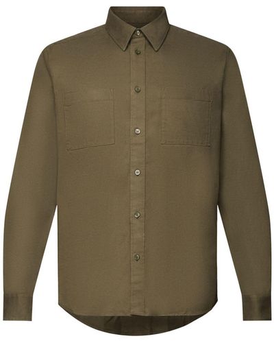 Edc By Esprit Langarmhemd Hemd aus Baumwollflanell - Grün