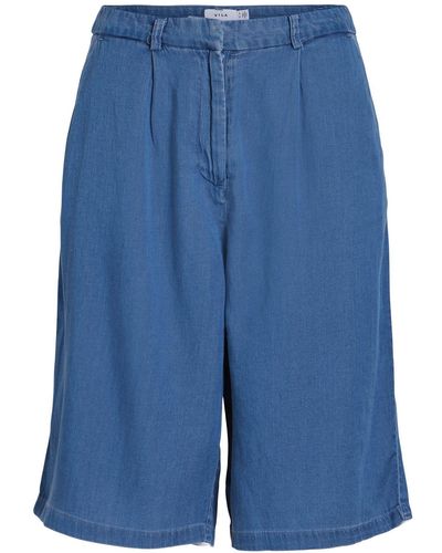 Vila Sweatjeansbermudas Shorts Jeanshose 3/4 Hose High-Waist Sommer Freizeit Jeans Capri - Blau