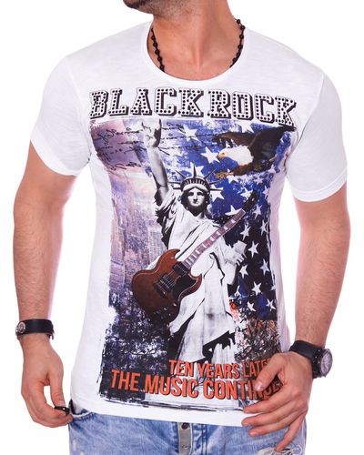 Blackrock T-Shirt Urlaub USA Amerika kurzarm Rundhals bedruckt Print Slim-Fit - Weiß