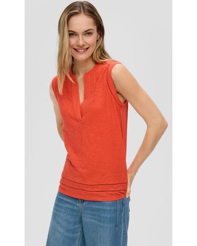 S.oliver T-Shirt Ärmellose Bluse aus Viskosemix Lochstickerei - Rot