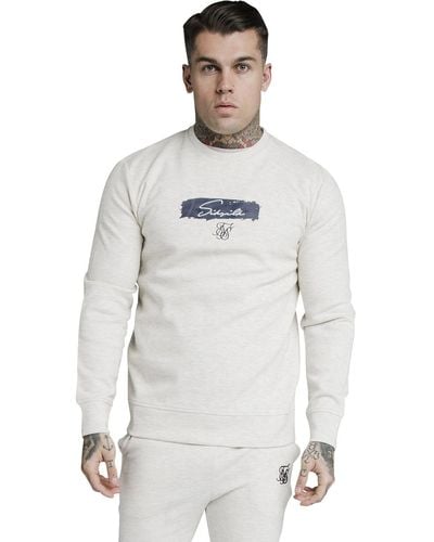 SIKSILK Sweater Pullover TAPE CREW SWEAT SS-17207 Light Grey Beige Grau - Weiß