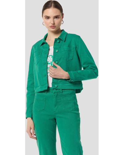 comma casual identity Blusenblazer Cropped-Jacke aus elastischem Twill Garment Dye - Grün