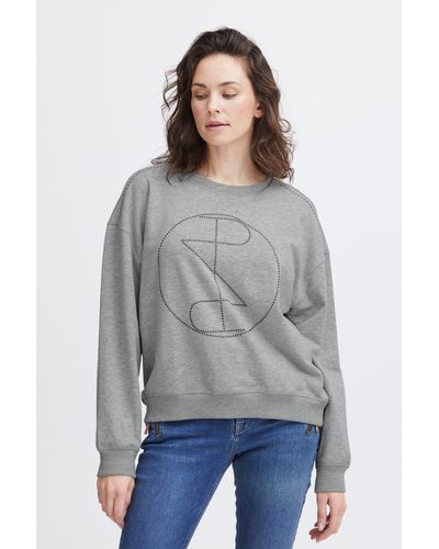Pulz PZMALLIE LS cooles Sweatshirt mit Strasssteinen - Grau
