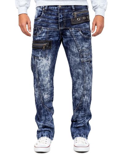 Kosmo Lupo 5-Pocket-Jeans Auffällige Hose BA-KM012 extravagante Bluejeans mit Kunstleder Bereichen - Blau