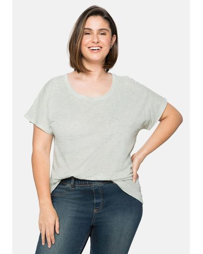 Sheego T-Shirt Große Größen mit Ausbrennermuster, leicht transparent - Weiß