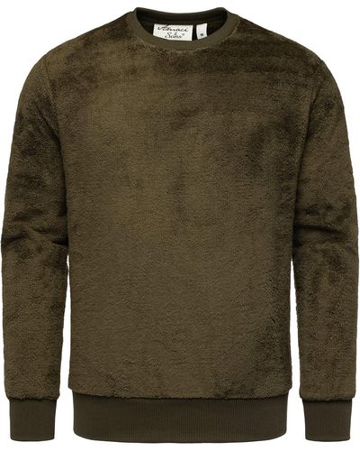 Amaci&Sons Sweatshirt LUDLOW Pullover mit Rundhalsausschnitt Teddy Plüsch Pulli Sweatjacke Hoodie - Grün