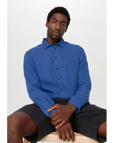 HESSNATUR Outdoorhemd Relaxed aus reinem Leinen (1-tlg) - Blau