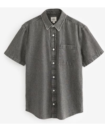Next Kurzarmhemd Kurzärmeliges Denim-Hemd (1-tlg) - Grau