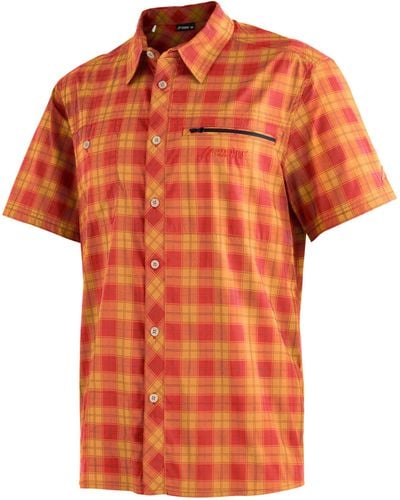 Maier Sports Outdoorhemd Kasen /S M kurzarm hemd, atmungsaktives Wanderhemd, Karohemd - Orange