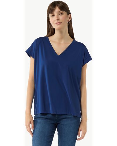 Comma, Kurzarmshirt Fließendes T-Shirt aus Jersey im Loose Fit - Blau