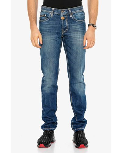 Cipo & Baxx Slim-fit-Jeans mit Kontrastnähten - Blau