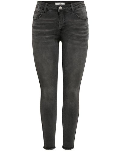Jacqueline De Yong Skinny Fit Jeans Ankle Cut JDYSONJA Stretch Hose mit Fransen - Grau