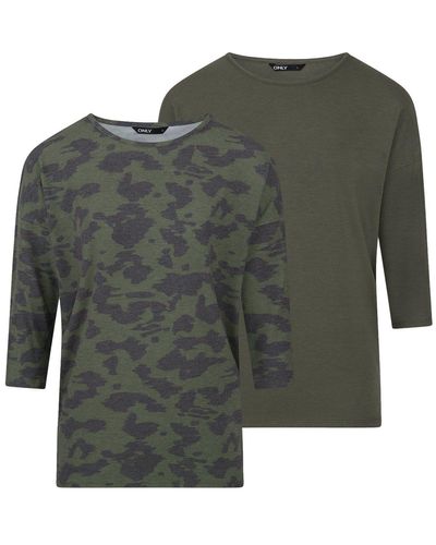 ONLY T- Top ONGLAMOUR Regular Fit / Ärmel (2-tlg) Basic 3/4 Arm Shirt mit Rundhalsausschnitt - Grün