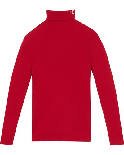 Calvin Klein Rollkragenpullover "PLUS CK ROLL NECK SWEATER", mit gesticktem CK Monogramm - Rot