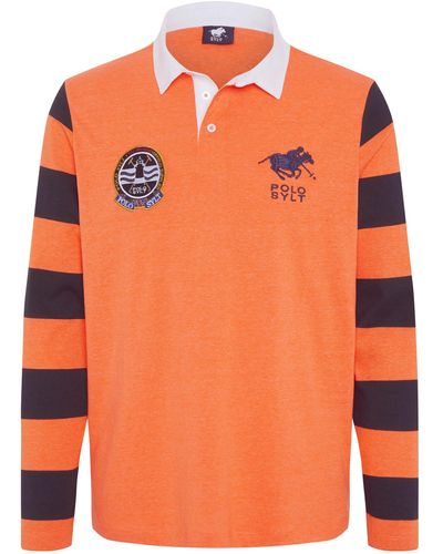 Polo Sylt Poloshirt mit Blockstreifen und langen Ärmeln - Orange