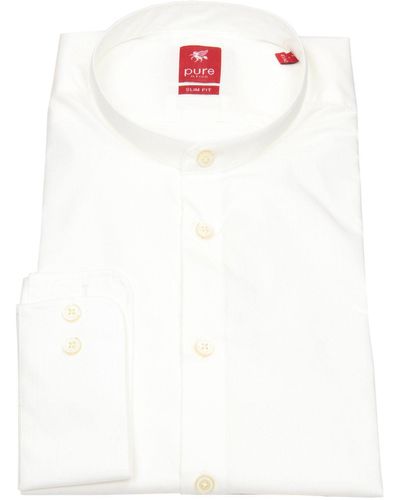 Pure Langarmhemd Slim Fit stark tailliert - Weiß