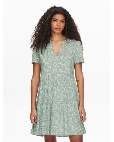 ONLY Shirtkleid Kurzes Blusen V-Ausschnitt Kleid ONLZALLY (knielang) 4928 in Grün