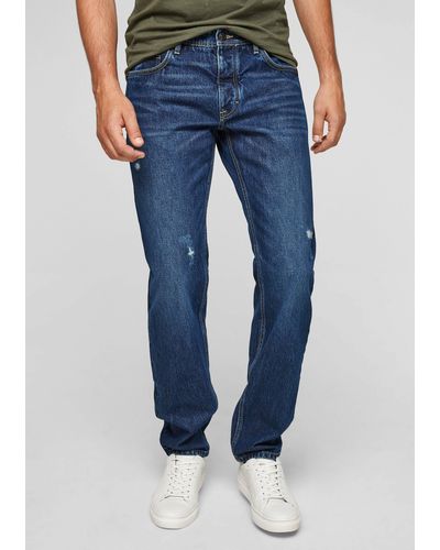 S.oliver 5-Pocket- Regular: Blaue Jeans Destroyes, Waschung