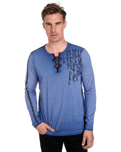 Rusty Neal Langarmshirt in ausgefallenem Design - Blau