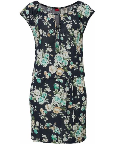 S.oliver Sommerkleid ( Bindeband) mit Blumenprint, figurschmeichelndes Strandkleid - Schwarz