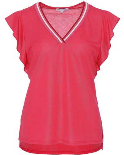 MONACO blue Kurzarmshirt Federmausbluse koerpernah mit Schmuckbändchen - Pink